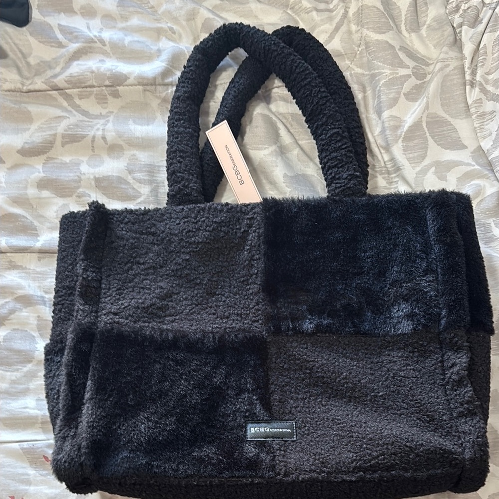 Chic Black Faux Fur Tote Bag